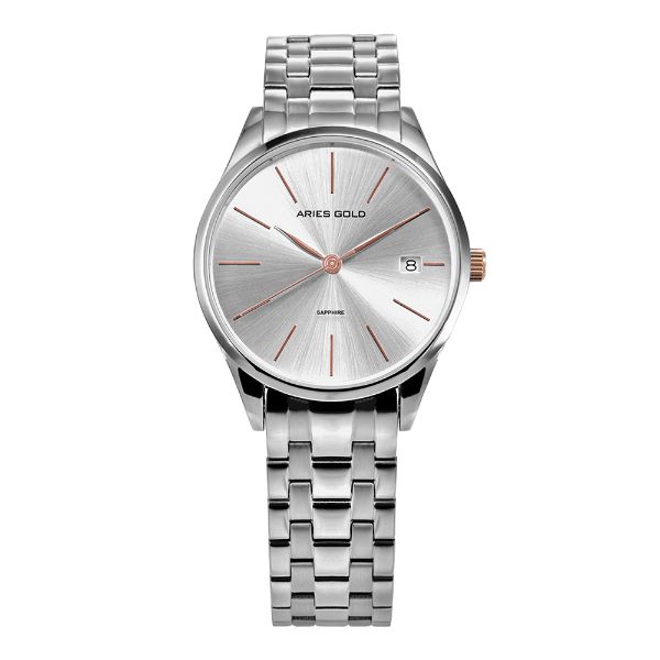 ARIES GOLD PRISM SILVER STAINLESS STEEL L 1011 S-RGS CERAMIC STRAP WOMEN'S WATCH